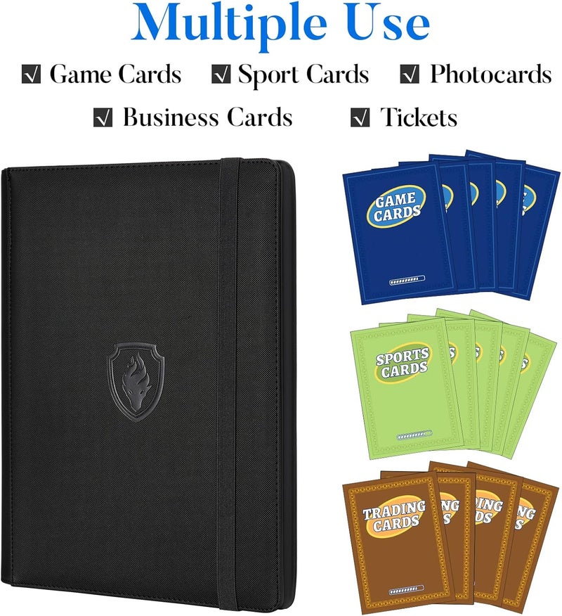 Fabmaker Premium 9 Pocket Card Binder for 540 Cards, PU Cover Trading Card Binder, Sturdy Card Collection Album, Sleek Card Holder Folders for Game Cards & Sports Cards, Black - Image 3